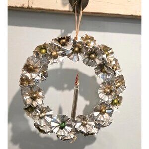 Retro Vintage MCM Aluminum Wreath w Mercury Glass Candle and Mini Ornaments